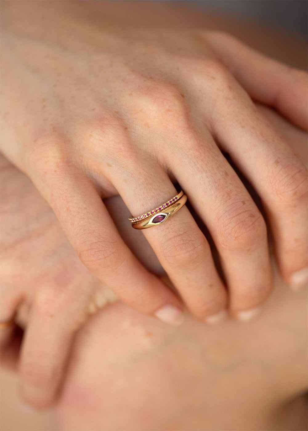 THIN HALF ETERNITY RING - Ruby Star