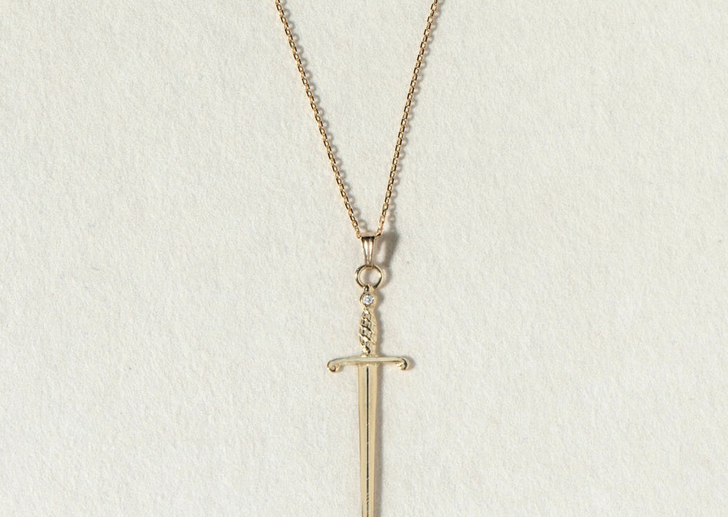14K GOLD AND DIAMOND SWORD NECKLACE - Ruby Star