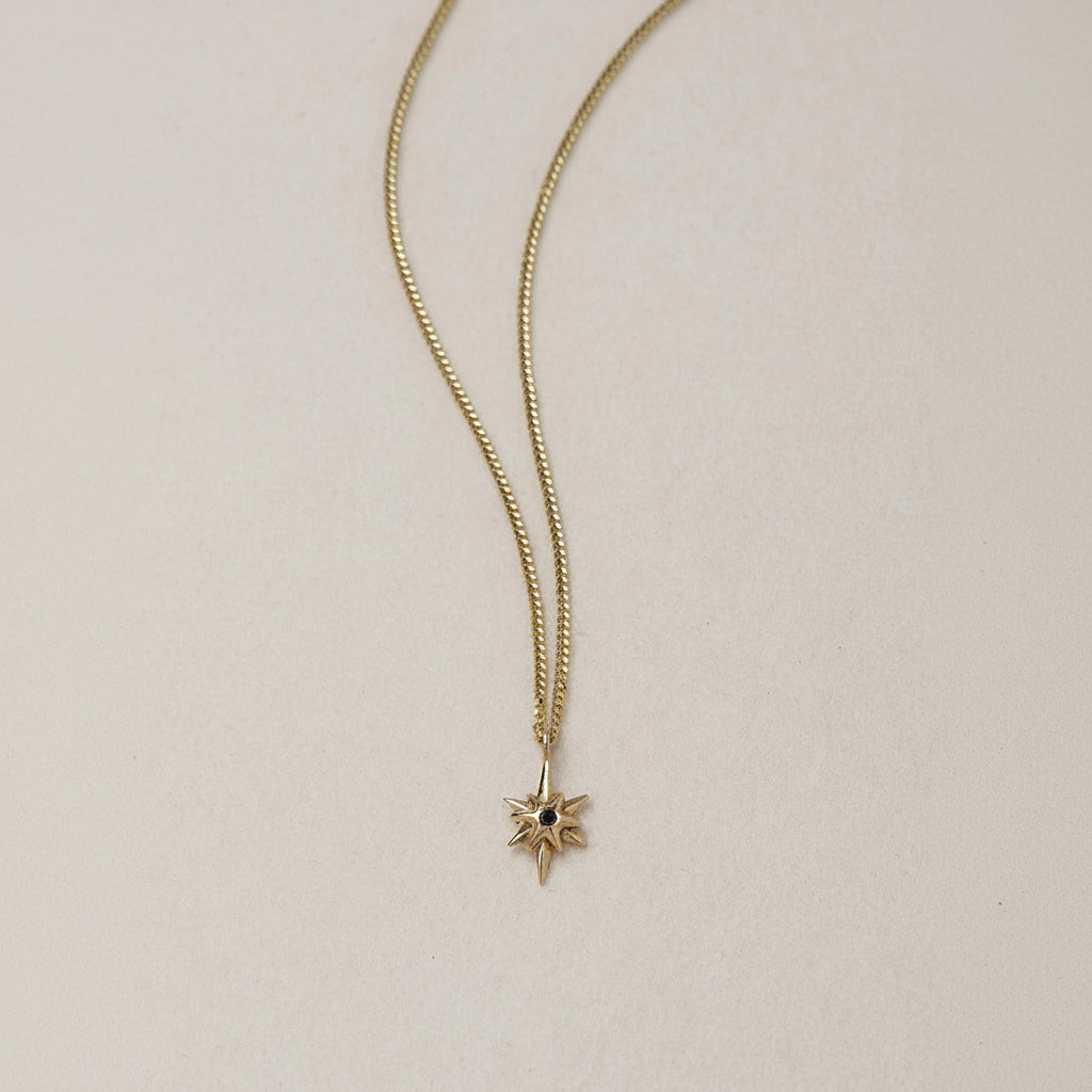 SEO TITLE

Mini Star Necklace – 14K Gold North Star Necklace | Ruby Star Studio

META TITLE

Mini Star Necklace | 14K Gold Guiding Star Necklace | Ruby Star Studio

META DESCRIPTION

A miniature North Star necklace handcrafted in 14K gold. A symbol of direction, purpose and guidance, available with a white diamond, black diamond or ruby.

MINI STAR NECKLACE

A guiding light, worn close to the heart.

The Mini Star Necklace is handcrafted in solid 14K gold and inspired by the North Star — the celestial landm